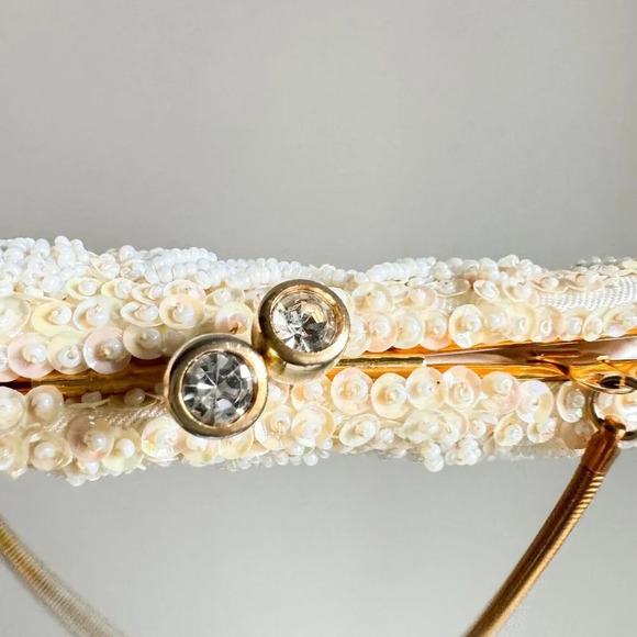 Vintage 50s 60s Simpsons Beaded Ivory Wedding Red Carpet Purse - Picture 9 of 11